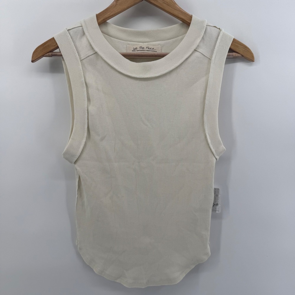Free People We The Free Ivory Ribbed Muscle Tank Top  Small